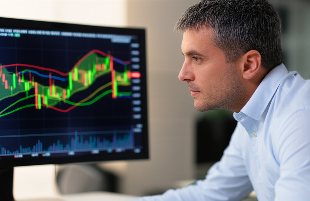 trader looking at Bollinger Bands indicators
