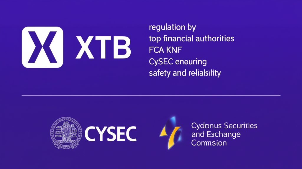 ภาพประกอบการกำกับดูแลของ XTB โดยหน่วยงานชั้นนำอย่าง FCA KNF CySEC เพื่อความปลอดภัยและน่าเชื่อถือ