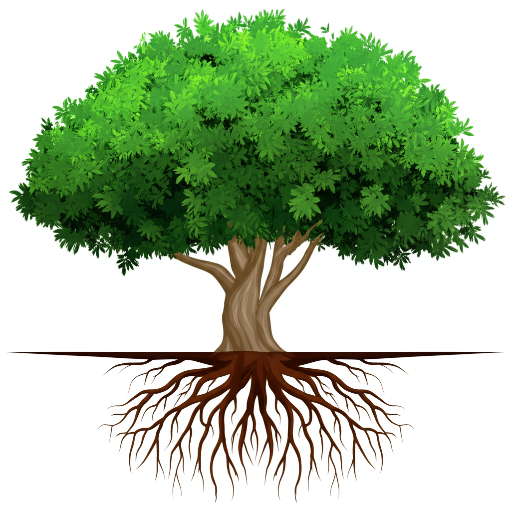 illustration strong tree deep roots representing company strong fundamentals long term growth potential