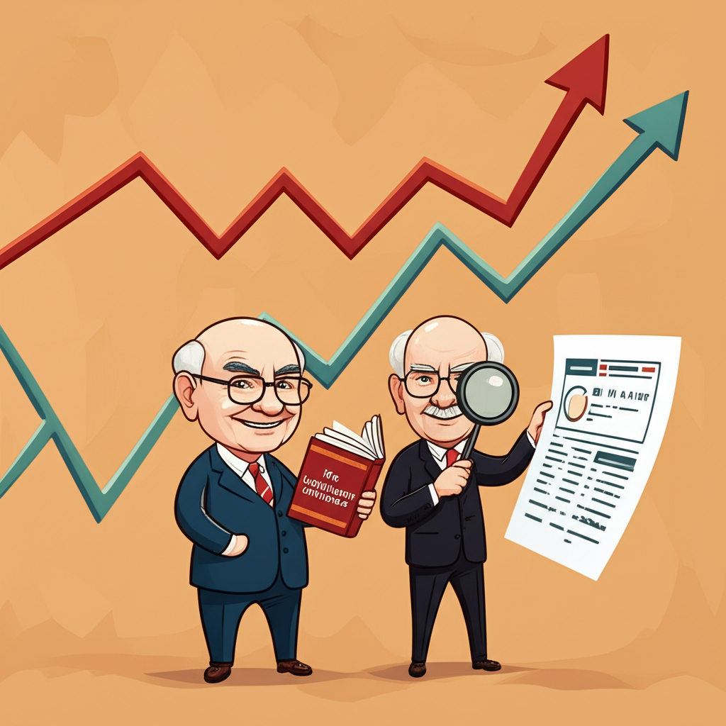 ภาพประกอบกลยุทธ์การลงทุนที่มั่นคงในตลาดที่ผันผวน โดยมี Benjamin Graham และ Warren Buffett