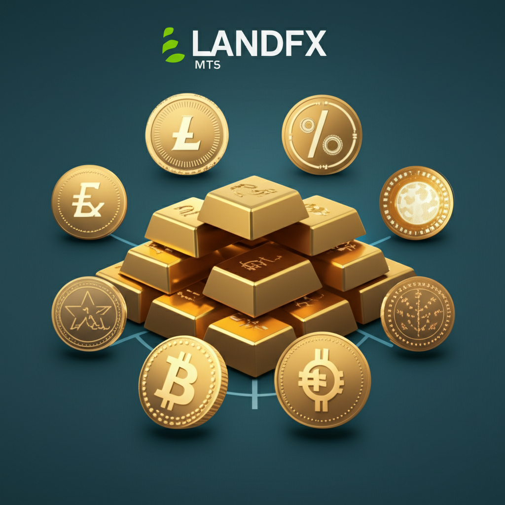 An illustration of various LandFX account types and trading platforms MT4 MT5 with diverse assets