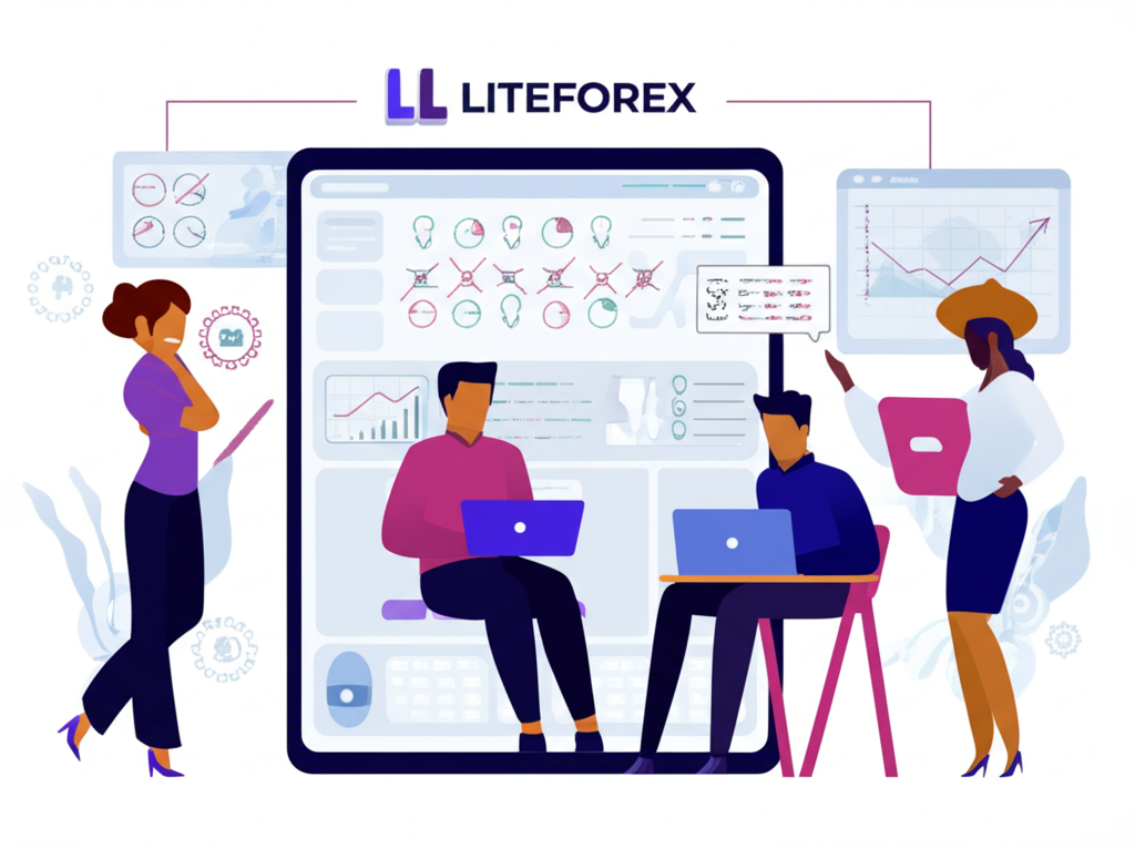 ภาพรวมแพลตฟอร์ม LiteForex สำหรับนักเทรดชาวไทยที่หลากหลายกำลังใช้งานกับกราฟการเงินและสัญลักษณ์โลก