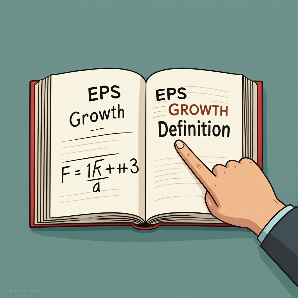 ภาพประกอบหนังสือเปิดที่ชื่อ EPS Growth พร้อมมือชี้สูตรคำนวณทางการเงินพื้นฐาน