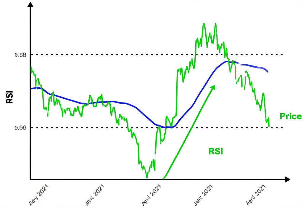 สองเส้นบนกราฟ หนึ่งเส้นแทนราคาและอีกเส้น RSI เคลื่อนไหวทิศทางตรงข้าม