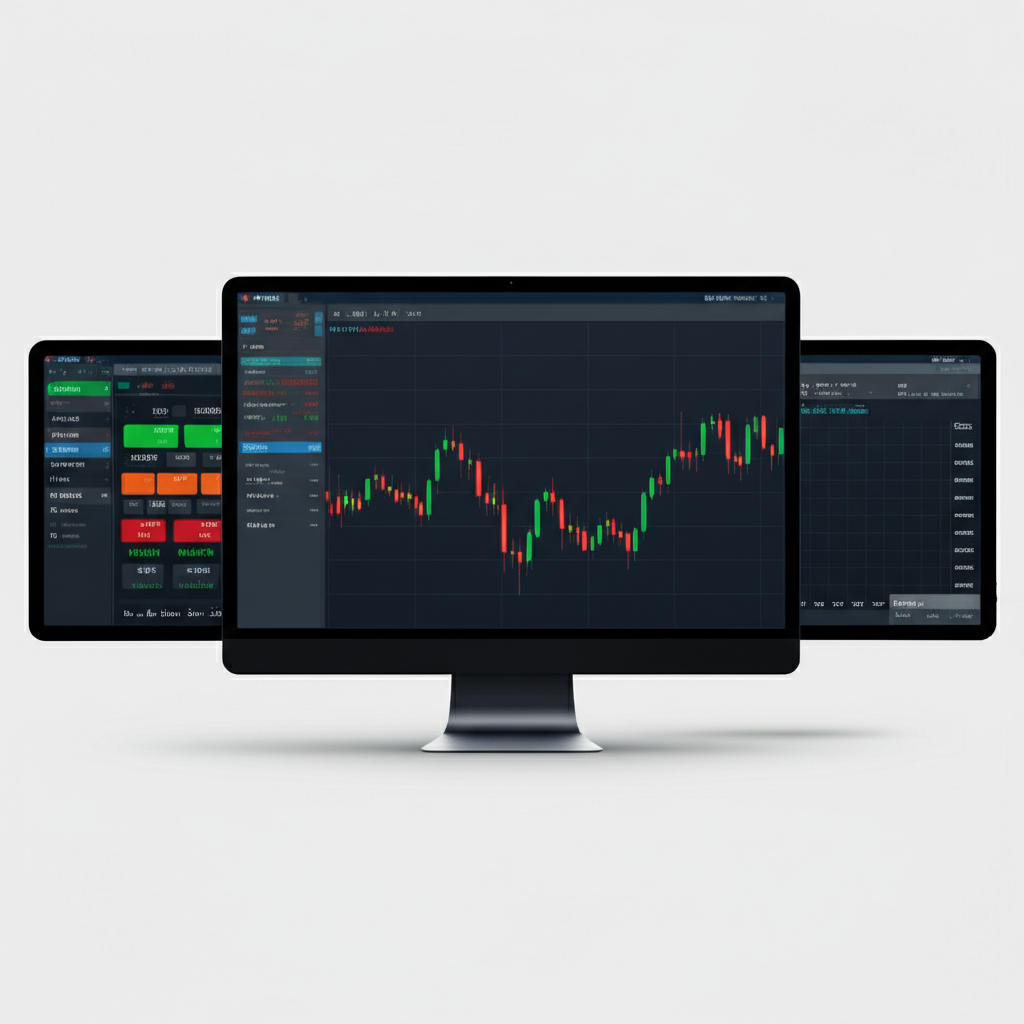 Illustration of the evolution of trading platforms showing a sleek modern MT5 interface with multi-asset symbols including forex, stocks, futures, commodities, and indices