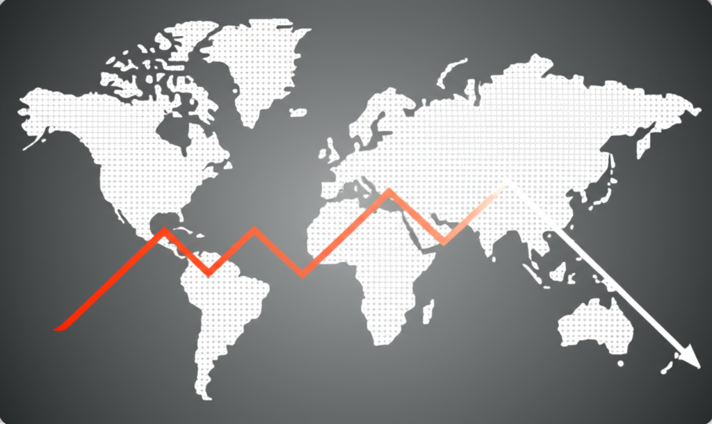 Abstract global economic indicators with rising GDP and world map