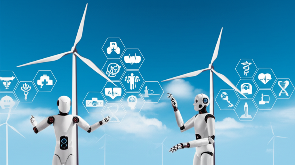 AI robots, wind turbines, and medical symbols for 2025 growth industries
