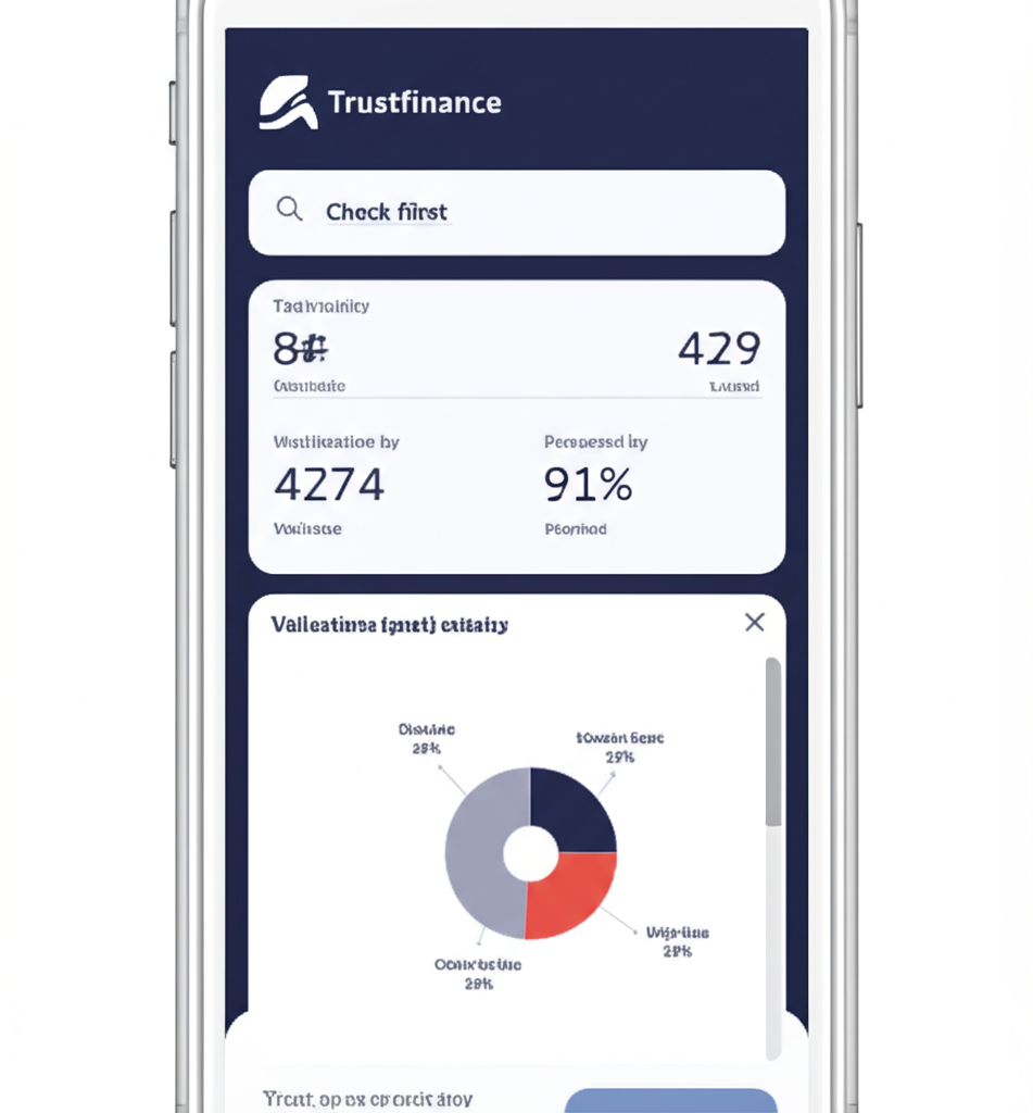 แอป Trustfinance แสดงฟังก์ชัน Check First ในการประเมินความน่าเชื่อถือของสินทรัพย์ด้วยการแสดงข้อมูลแบบภาพ
