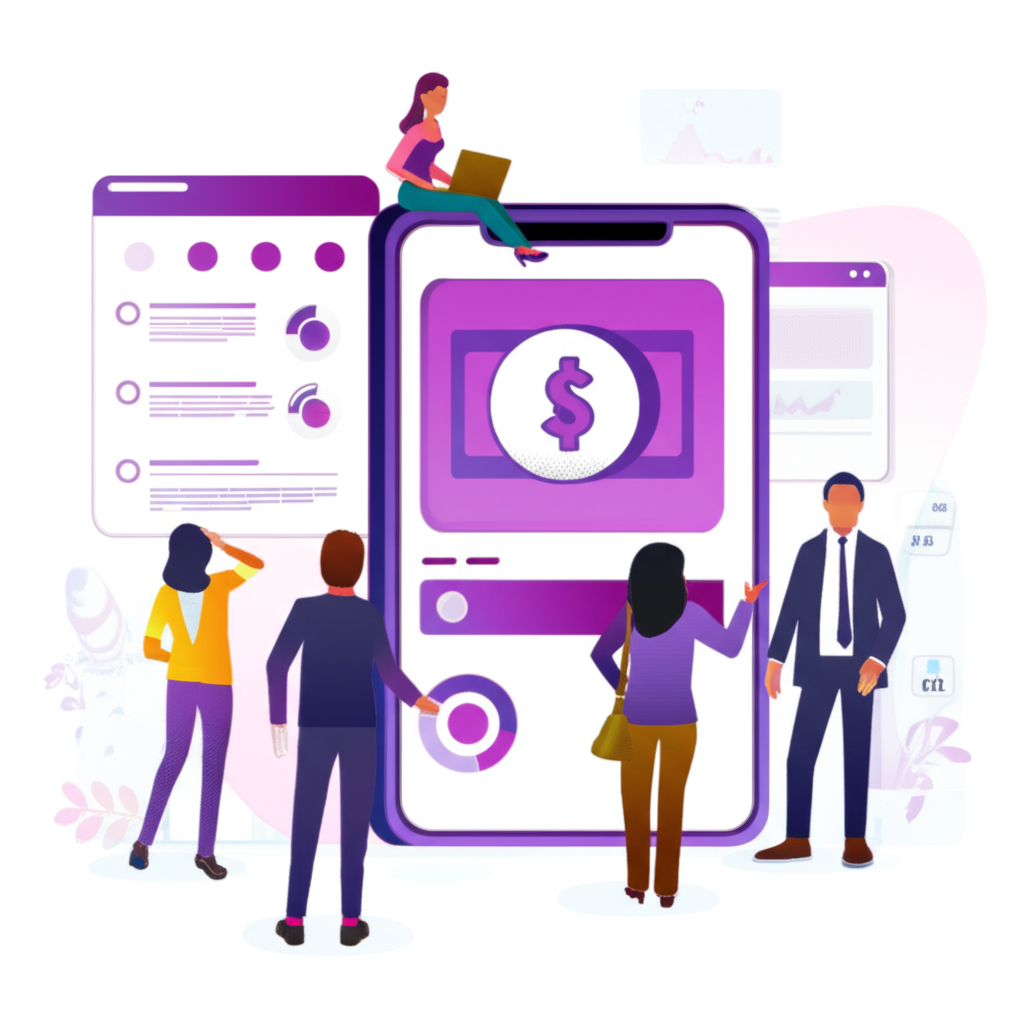illustration people investing in diverse mutual funds managed by professionals on a digital platform