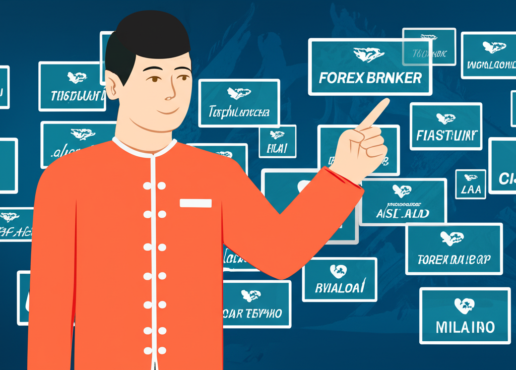 Thai trader confidently selecting forex broker among various options