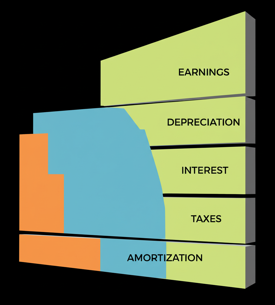 Illustration of a financial chart with sections for earnings interest taxes depreciation and amortization clearly labeled