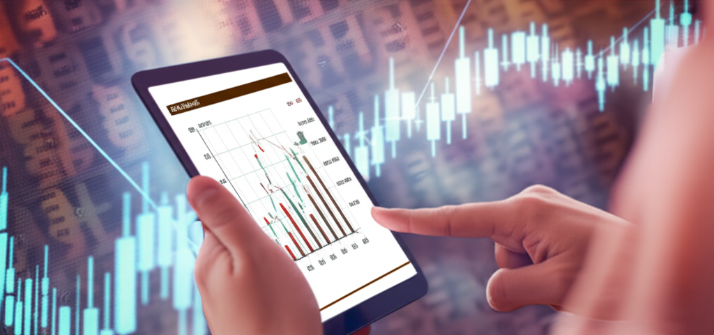 Illustration of reviewing financial charts on a tablet with Thai stock market elements