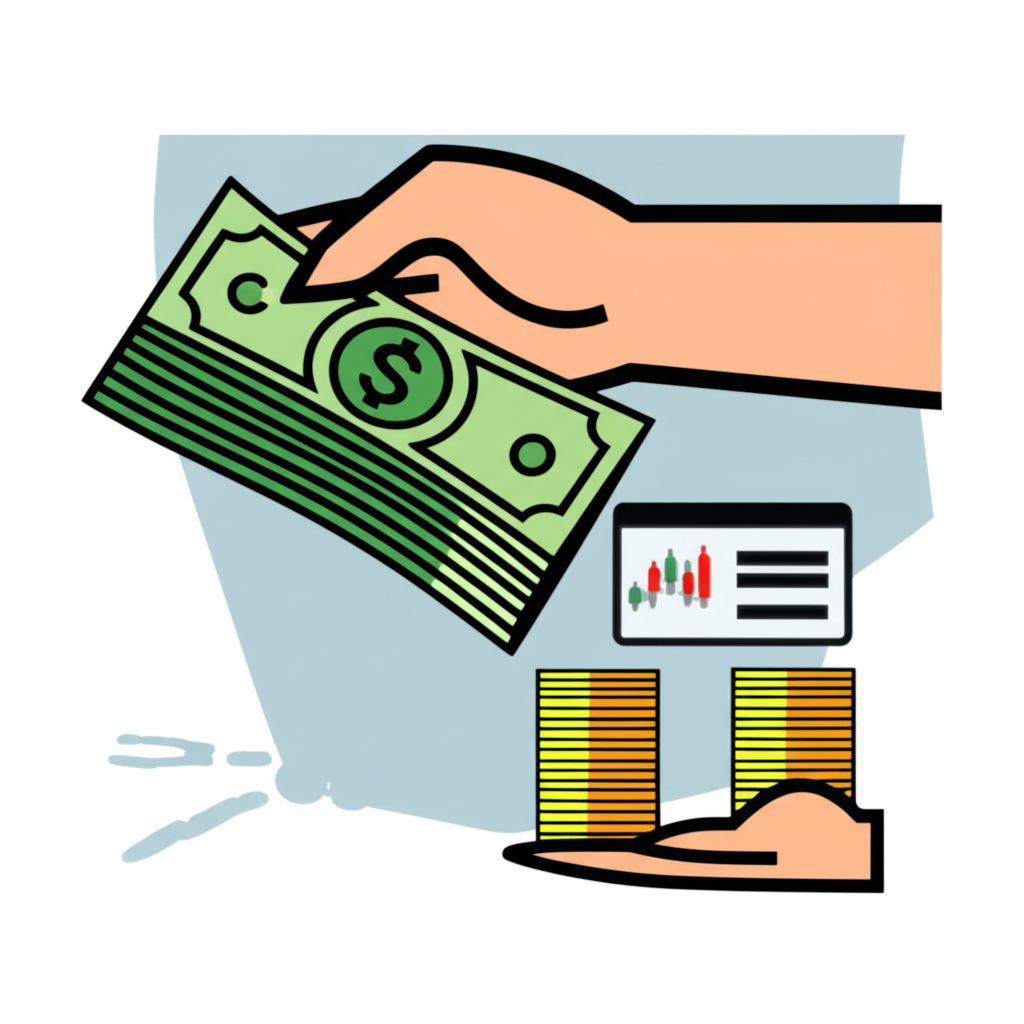 ภาพประกอบมือแลกเงินกับหุ้นโดยค่าคอมมิชชั่นถูกหักออกอย่างชัดเจน