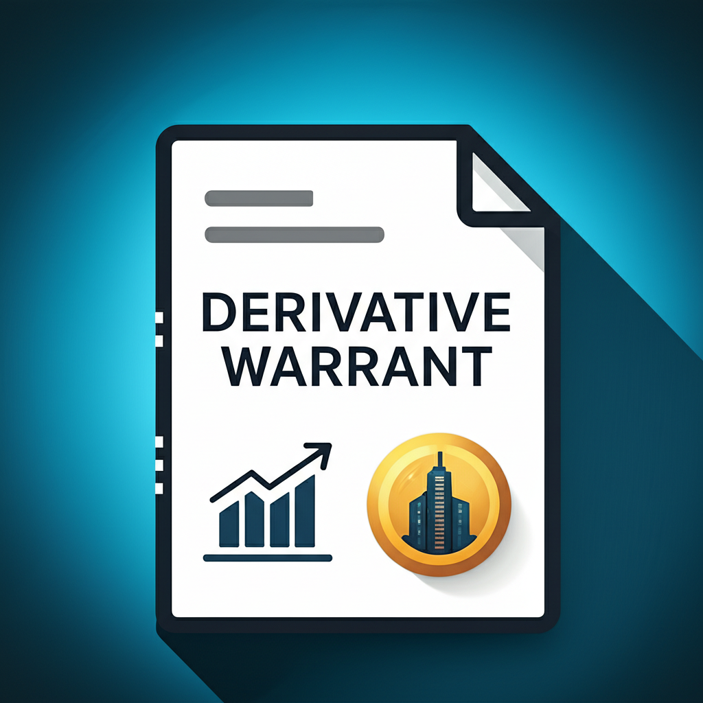 A financial document Derivative Warrant with icons of stocks indexes and gold representing underlying assets illustration style
