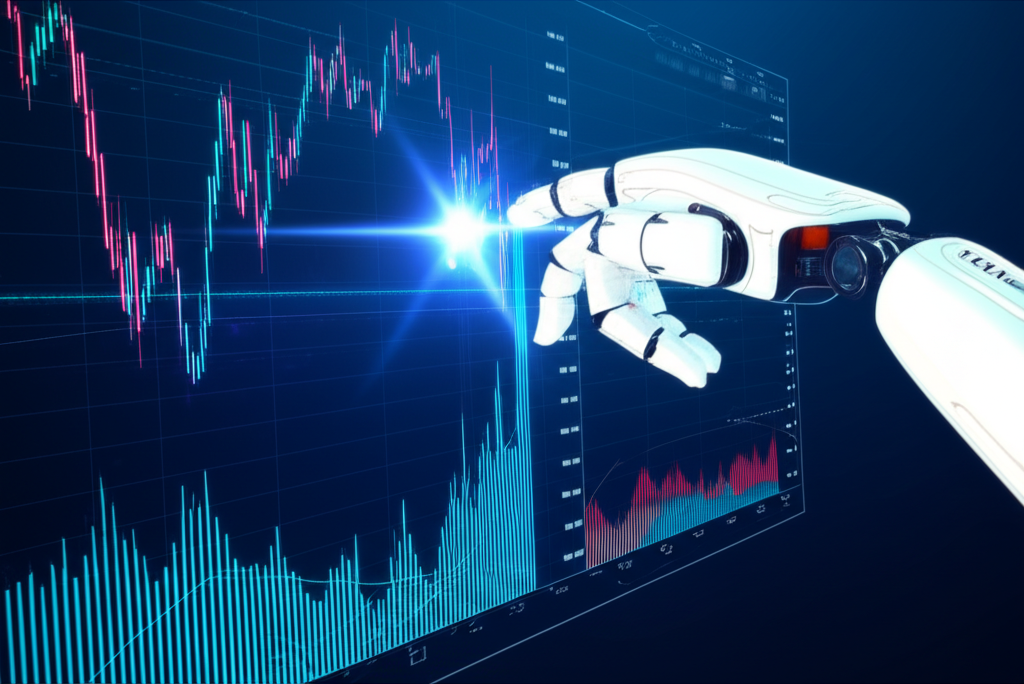 ภาพหน้าจอกราฟเทรด Forex มือหุ่นยนต์ทำการเทรดอัตโนมัติ สไตล์เทคโนโลยีอนาคต