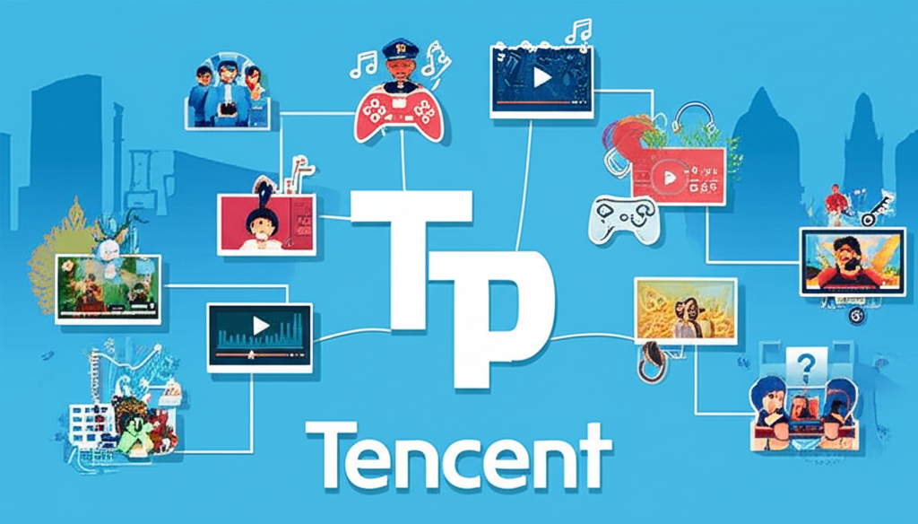 Tencent logo connecting various digital activities like gaming, music, video streaming, and finance in Thailand